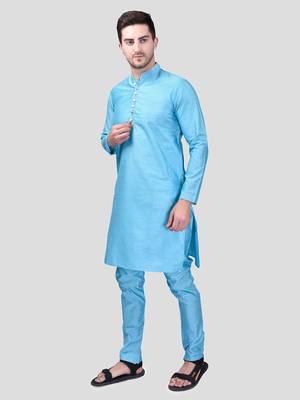 PRINTCULTR Men's Silk Traditional Kurta Pyjama Set | Regular Long Sleeve, Straight, Knee Length  Neck Solid Kurta 2