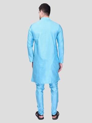 PRINTCULTR Men's Silk Traditional Kurta Pyjama Set | Regular Long Sleeve, Straight, Knee Length  Neck Solid Kurta 5