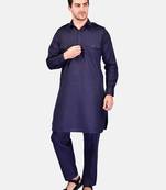 PRINTCULTR Men's Traditional Cotton Blend Pathani Suit Set | Regular Long Sleeve, Straight, Knee LengthSolid Kurta