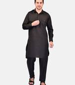 Men's Traditional Cotton Blend Pathani Suit Set | Regular Long Sleeve, Straight, Knee Length Solid Kurta