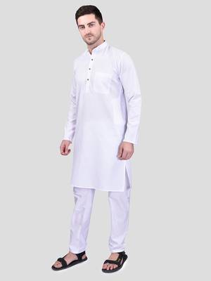 PRINTCULTR Men's Cotton Traditional Kurta Pyjama Set | Regular Long Sleeve, Straight, Knee Length  Neck Solid Kurta 2
