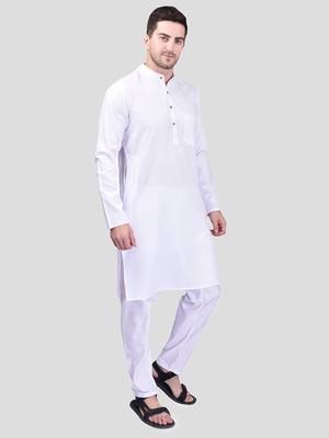 PRINTCULTR Men's Cotton Traditional Kurta Pyjama Set | Regular Long Sleeve, Straight, Knee Length  Neck Solid Kurta 3