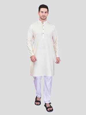 PRINTCULTR Men's Cotton Traditional Kurta Pyjama Set | Regular Long Sleeve, Straight, Knee Length  Neck Solid Kurta 1