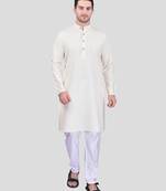 PRINTCULTR Men's Cotton Traditional Kurta Pyjama Set | Regular Long Sleeve, Straight, Knee Length  Neck Solid Kurta