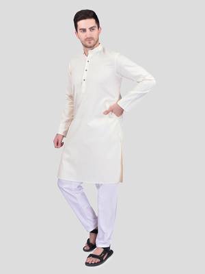 PRINTCULTR Men's Cotton Traditional Kurta Pyjama Set | Regular Long Sleeve, Straight, Knee Length  Neck Solid Kurta 2