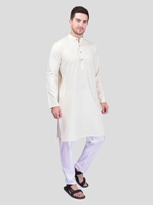 PRINTCULTR Men's Cotton Traditional Kurta Pyjama Set | Regular Long Sleeve, Straight, Knee Length  Neck Solid Kurta 3