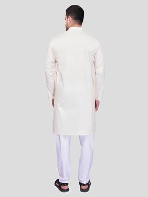 PRINTCULTR Men's Cotton Traditional Kurta Pyjama Set | Regular Long Sleeve, Straight, Knee Length  Neck Solid Kurta 5