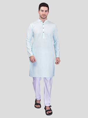 PRINTCULTR Men's Cotton Traditional Kurta Pyjama Set | Regular Long Sleeve, Straight, Knee Length  Neck Solid Kurta 1