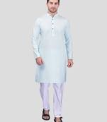 PRINTCULTR Men's Cotton Traditional Kurta Pyjama Set | Regular Long Sleeve, Straight, Knee Length  Neck Solid Kurta