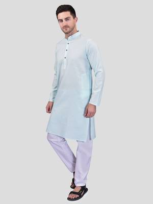 PRINTCULTR Men's Cotton Traditional Kurta Pyjama Set | Regular Long Sleeve, Straight, Knee Length  Neck Solid Kurta 2