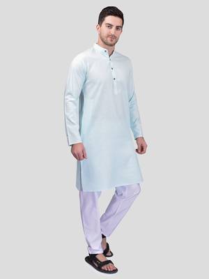 PRINTCULTR Men's Cotton Traditional Kurta Pyjama Set | Regular Long Sleeve, Straight, Knee Length  Neck Solid Kurta 3