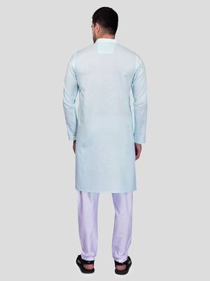 PRINTCULTR Men's Cotton Traditional Kurta Pyjama Set | Regular Long Sleeve, Straight, Knee Length  Neck Solid Kurta 5