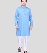 PRINTCULTR Men's Cotton Traditional Kurta Pyjama Set | Regular Long Sleeve, Straight, Knee Length  Neck Solid Kurta