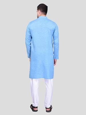 PRINTCULTR Men's Cotton Traditional Kurta Pyjama Set | Regular Long Sleeve, Straight, Knee Length  Neck Solid Kurta 5