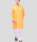 PRINTCULTR Men's Cotton Traditional Kurta Pyjama Set | Regular Long Sleeve, Straight, Knee Length  Neck Solid Kurta