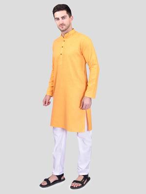 PRINTCULTR Men's Cotton Traditional Kurta Pyjama Set | Regular Long Sleeve, Straight, Knee Length  Neck Solid Kurta 2