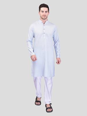 PRINTCULTR Men's Cotton Traditional Kurta Pyjama Set | Regular Long Sleeve, Straight, Knee Length  Neck Solid Kurta 6