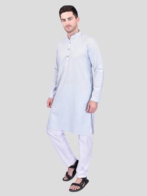 PRINTCULTR Men's Cotton Traditional Kurta Pyjama Set | Regular Long Sleeve, Straight, Knee Length  Neck Solid Kurta 7