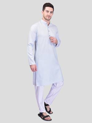 PRINTCULTR Men's Cotton Traditional Kurta Pyjama Set | Regular Long Sleeve, Straight, Knee Length  Neck Solid Kurta 8
