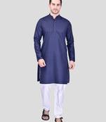 PRINTCULTR Men's Cotton Traditional Kurta Pyjama Set | Regular Long Sleeve, Straight, Knee Length  Neck Solid Kurta