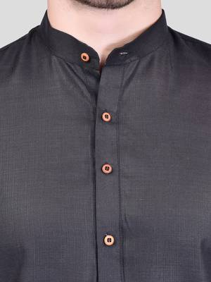 PRINTCULTR Men's Cotton Traditional Kurta Pyjama Set | Regular Long Sleeve, Straight, Knee Length  Neck Solid Kurta 4