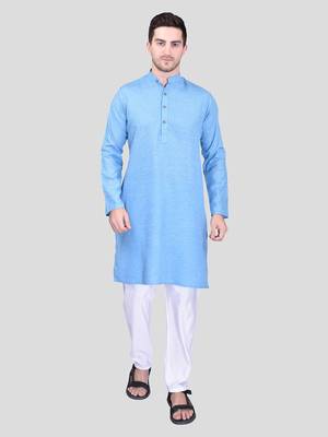 PRINTCULTR Men's Cotton Traditional Kurta Pyjama Set | Regular Long Sleeve, Straight, Knee Length  Neck Solid Kurta 6