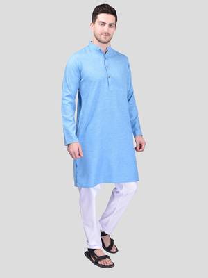 PRINTCULTR Men's Cotton Traditional Kurta Pyjama Set | Regular Long Sleeve, Straight, Knee Length  Neck Solid Kurta 8