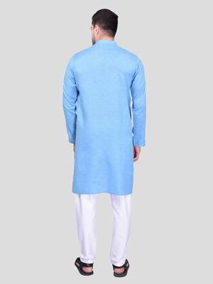 PRINTCULTR Men's Cotton Traditional Kurta Pyjama Set | Regular Long Sleeve, Straight, Knee Length  Neck Solid Kurta 10