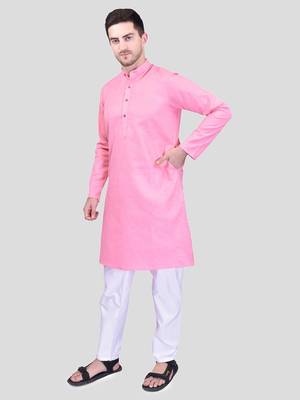 PRINTCULTR Men's Cotton Traditional Kurta Pyjama Set | Regular Long Sleeve, Straight, Knee Length  Neck Solid Kurta 2