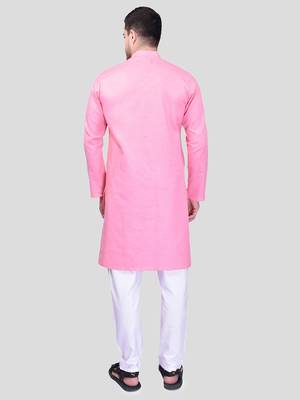 PRINTCULTR Men's Cotton Traditional Kurta Pyjama Set | Regular Long Sleeve, Straight, Knee Length  Neck Solid Kurta 5