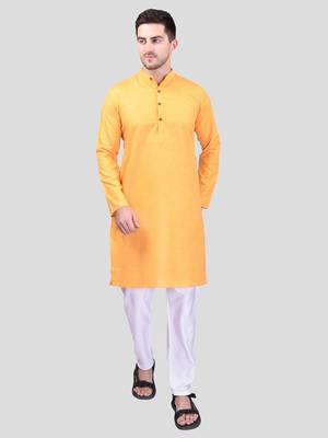 PRINTCULTR Men's Cotton Traditional Kurta Pyjama Set | Regular Long Sleeve, Straight, Knee Length  Neck Solid Kurta 6