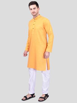 PRINTCULTR Men's Cotton Traditional Kurta Pyjama Set | Regular Long Sleeve, Straight, Knee Length  Neck Solid Kurta 7