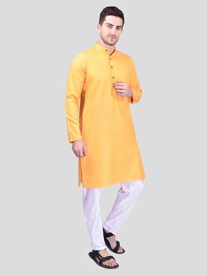 PRINTCULTR Men's Cotton Traditional Kurta Pyjama Set | Regular Long Sleeve, Straight, Knee Length  Neck Solid Kurta 8