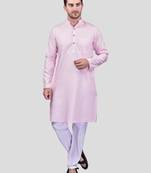 PRINTCULTR Men's Cotton Traditional Kurta Pyjama Set | Regular Long Sleeve, Straight, Knee Length  Neck Solid Kurta