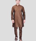 PRINTCULTR Men's Silk Traditional Kurta Pyjama Set With Nehru Jacket| Regular Long Sleeve, Straight, Solid Kurta