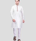 PRINTCULTR Men's Silk Traditional Kurta Pyjama Set With Nehru Jacket| Regular Long Sleeve, Straight, Solid Kurta