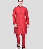 PRINTCULTR Men's Silk Traditional Kurta Pyjama Set With Nehru Jacket| Regular Long Sleeve, Straight, Solid Kurta
