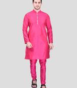 PRINTCULTR Men's Silk Traditional Kurta Pyjama Set With Nehru Jacket| Regular Long Sleeve, Straight, Solid Kurta