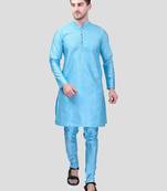 PRINTCULTR Men's Silk Traditional Kurta Pyjama Set With Nehru Jacket| Regular Long Sleeve, Straight, Solid Kurta