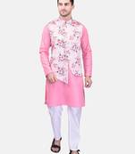 PRINTCULTR Men's Cotton Traditional Kurta Pyjama Set with Nehru Jacket | Regular Long Sleeve, Straight, Solid Kurta