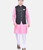 PRINTCULTR Men's Cotton Traditional Kurta Pyjama Set with Nehru Jacket | Regular Long Sleeve, Straight, Solid Kurta