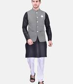 PRINTCULTR Men's Cotton Traditional Kurta Pyjama Set with Nehru Jacket | Regular Long Sleeve, Straight, Solid Kurta