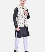 PRINTCULTR Men's Cotton Traditional Kurta Pyjama Set with Nehru Jacket | Regular Long Sleeve, Straight, Solid Kurta