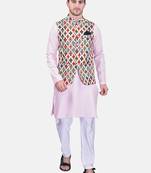 PRINTCULTR Men's Cotton Traditional Kurta Pyjama Set with Nehru Jacket | Regular Long Sleeve, Straight, Solid Kurta