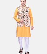 PRINTCULTR Men's Cotton Traditional Kurta Pyjama Set with Nehru Jacket | Regular Long Sleeve, Straight, Solid Kurta