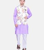PRINTCULTR Men's Cotton Traditional Kurta Pyjama Set with Nehru Jacket | Regular Long Sleeve, Straight, Solid Kurta