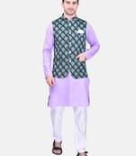 PRINTCULTR Men's Cotton Traditional Kurta Pyjama Set with Nehru Jacket | Regular Long Sleeve, Straight, Solid Kurta
