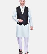 PRINTCULTR Men's Cotton Traditional Kurta Pyjama Set with Nehru Jacket | Regular Long Sleeve, Straight, Solid Kurta