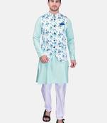 PRINTCULTR Men's Cotton Traditional Kurta Pyjama Set with Nehru Jacket | Regular Long Sleeve, Straight, Solid Kurta