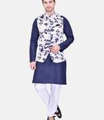 PRINTCULTR Men's Cotton Traditional Kurta Pyjama Set with Nehru Jacket | Regular Long Sleeve, Straight, Solid Kurta